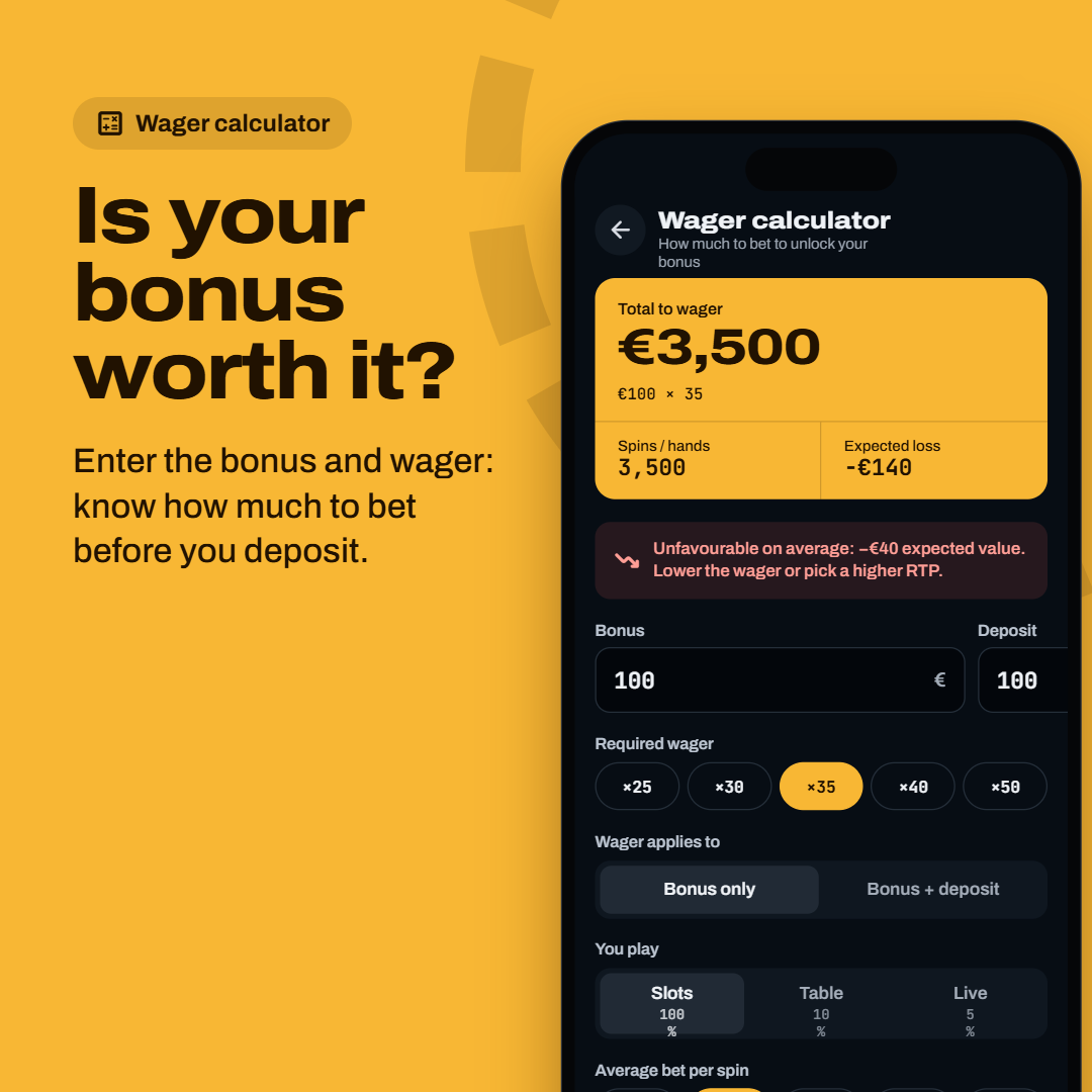 GOB app screen : Wager calculator